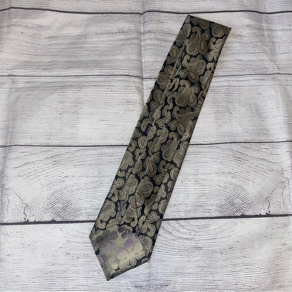 Roberto Villini Black and Gold Paisley Silk Tie